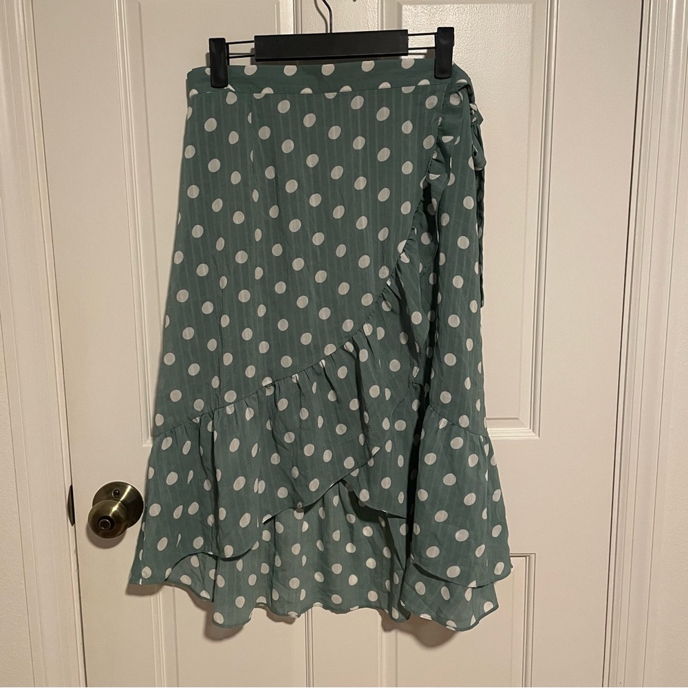 MINKPINK Asymmetrical Polka Dot Skirt in Green and White, women size Medium